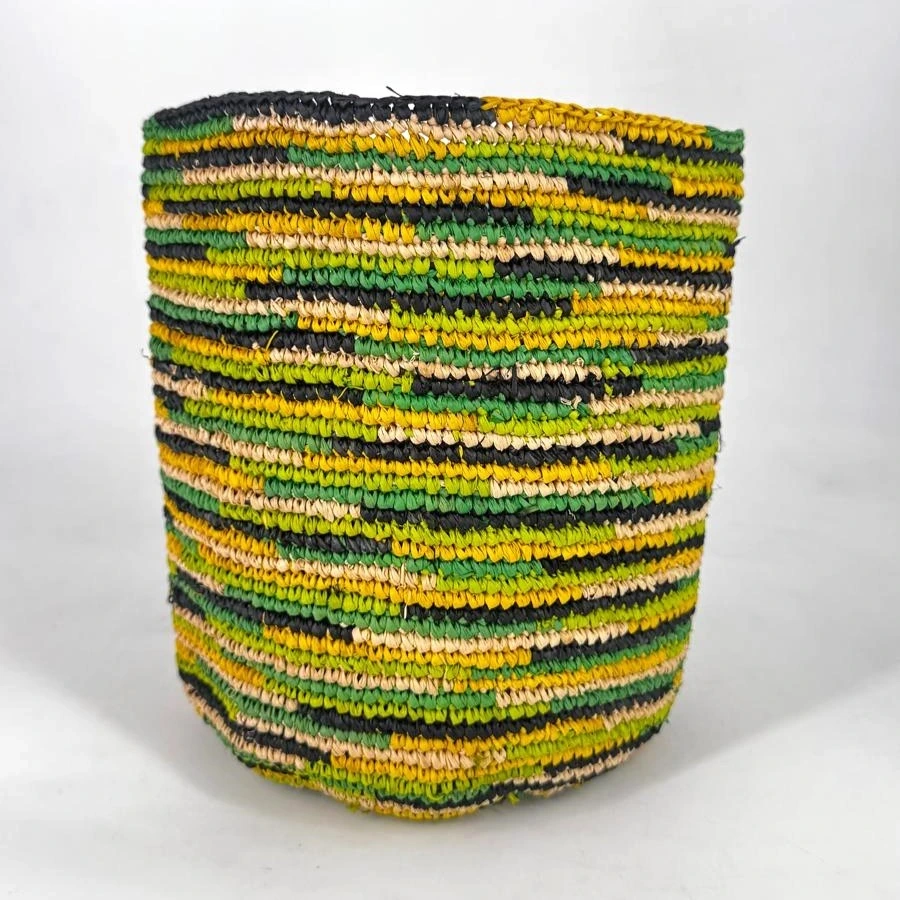 Corbeille cylindre raphia crochet 16x16 cm - couleur vert pop