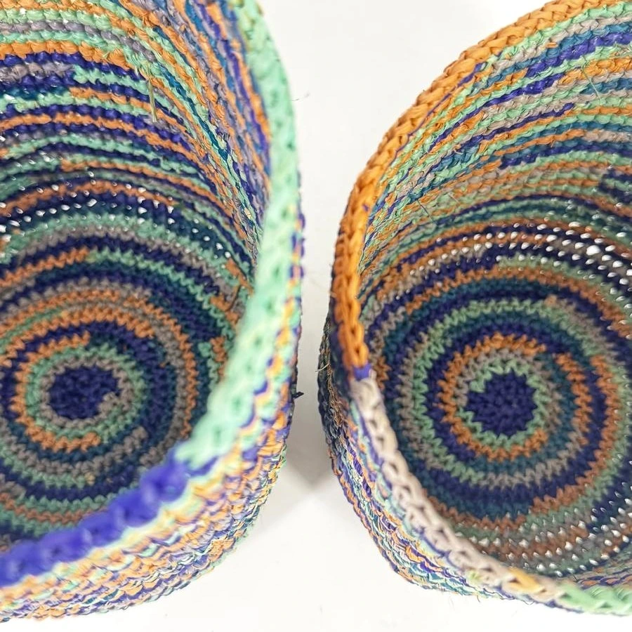 Corbeille cylindre raphia crochet 20x20 cm - couleur bleu azur