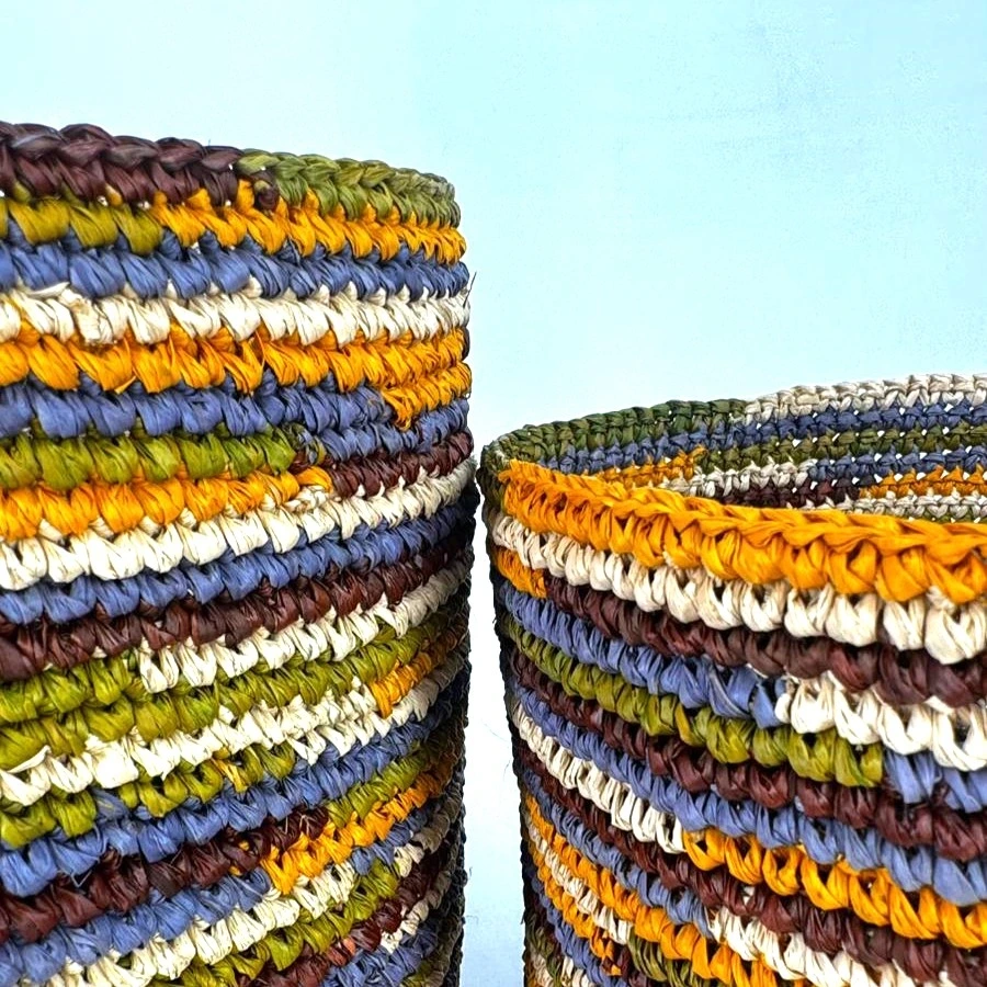 Corbeille cylindre raphia crochet 16x16 cm - couleur orange pop