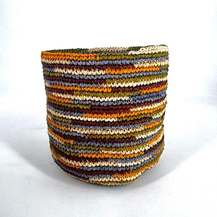Corbeille cylindre raphia crochet 16x16 cm - couleur orange pop