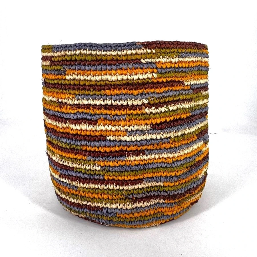 Corbeille cylindre raphia crochet 16x16 cm - couleur orange pop
