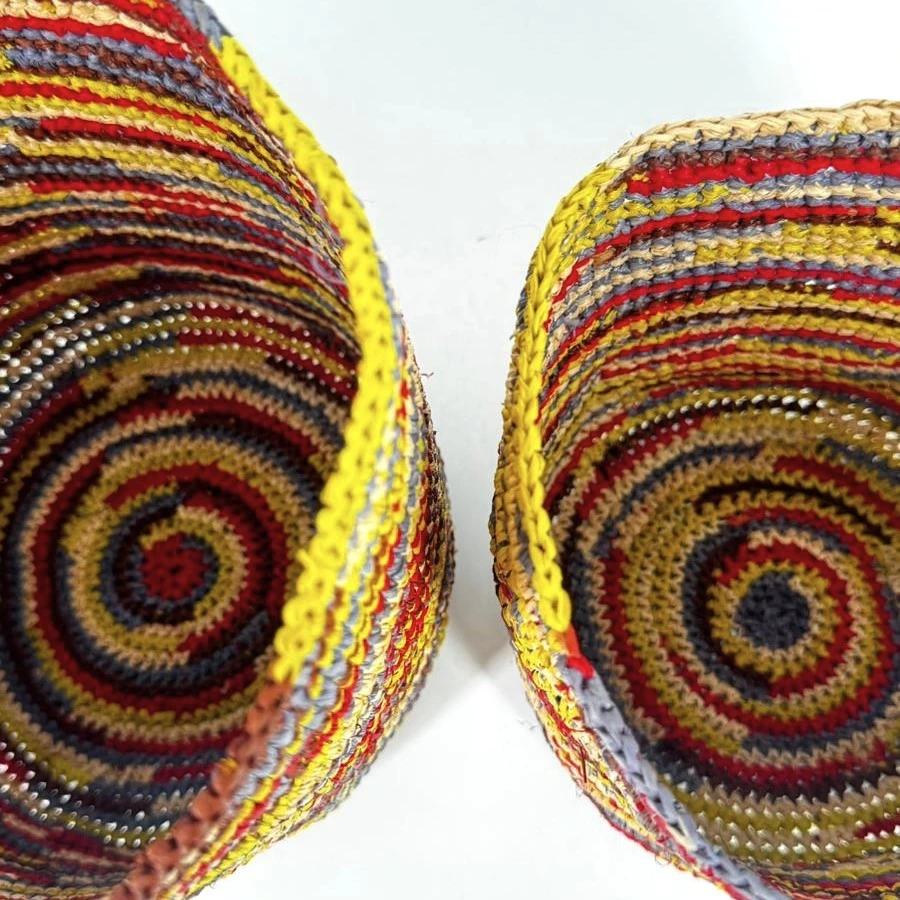 Corbeille cylindre raphia crochet 16x16 cm - couleur terre soleil