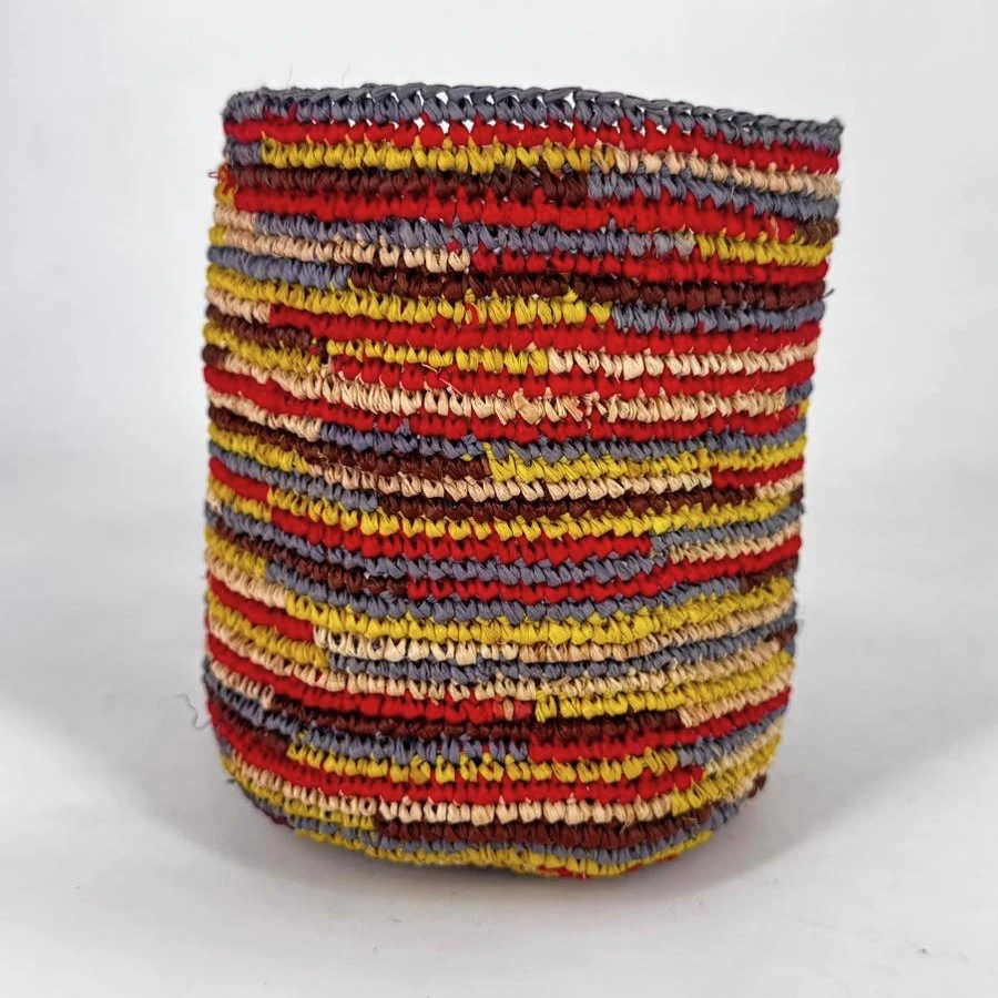 Corbeille cylindre raphia crochet 16x16 cm - couleur terre soleil