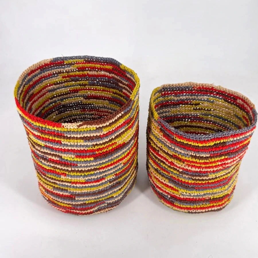 Corbeille cylindre raphia crochet 16x16 cm - couleur terre soleil