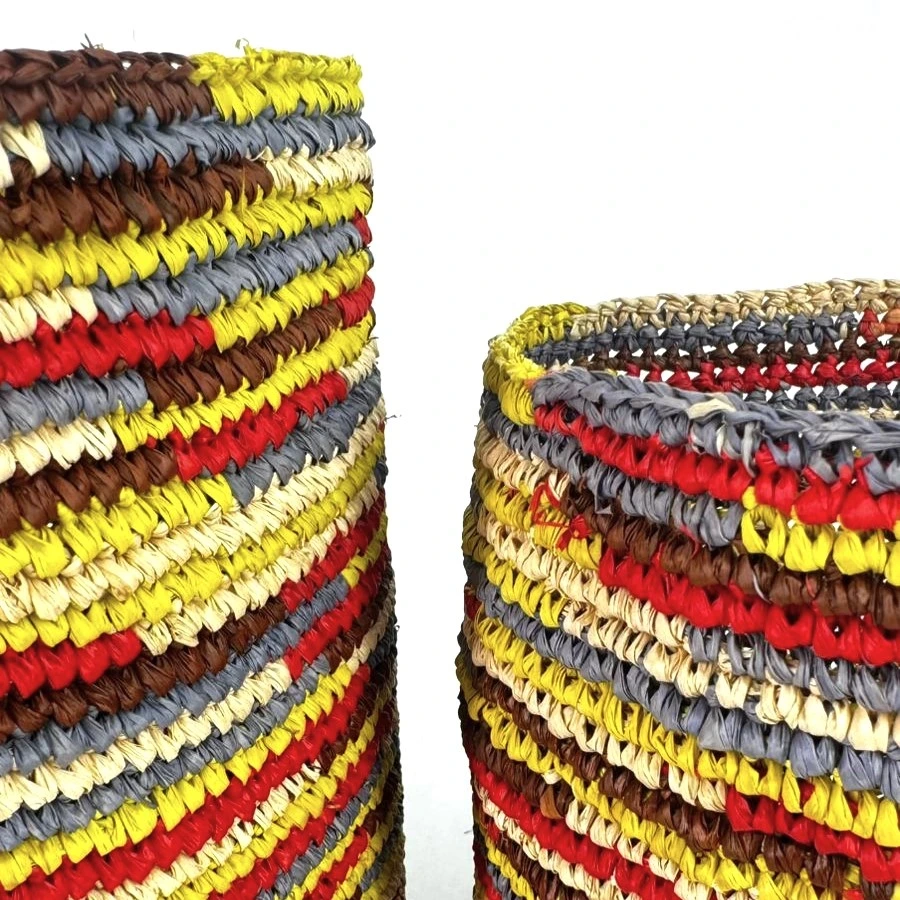 Corbeille cylindre raphia crochet 16x16 cm - couleur terre soleil