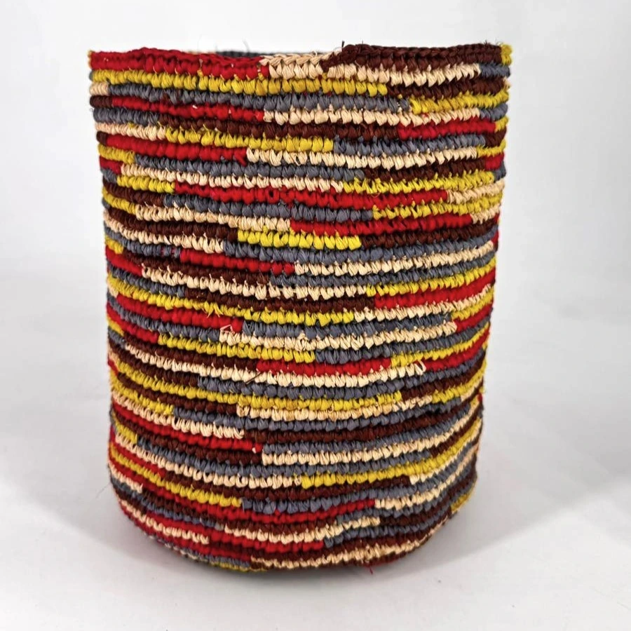 Corbeille cylindre raphia crochet 20x20 cm - couleur terre soleil