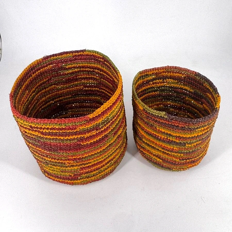 Corbeille cylindre raphia crochet 16x16 cm - couleur terre chocolat