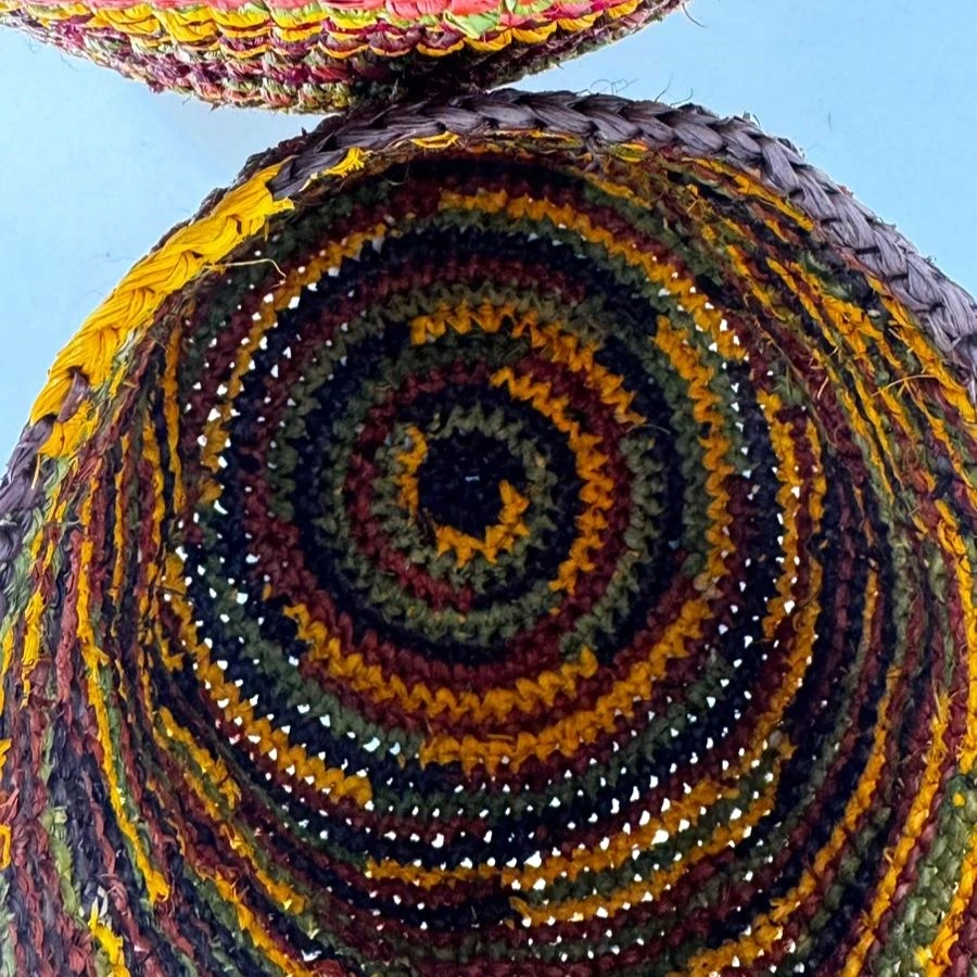 Corbeille cylindre raphia crochet 16x16 cm - couleur terre chocolat