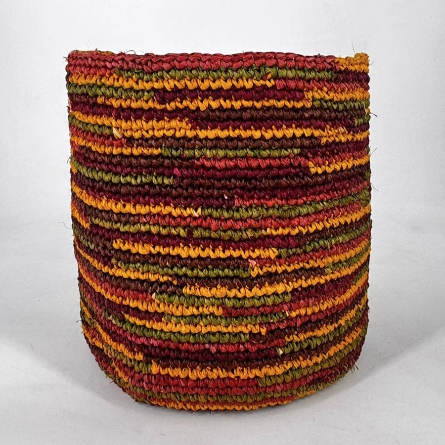 Corbeille cylindre raphia crochet 16x16 cm - couleur terre chocolat