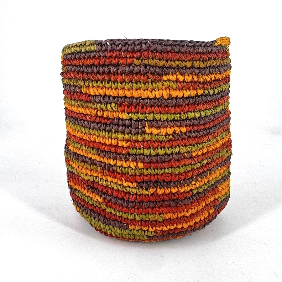 Corbeille cylindre raphia crochet 16x16 cm - couleur terre chocolat