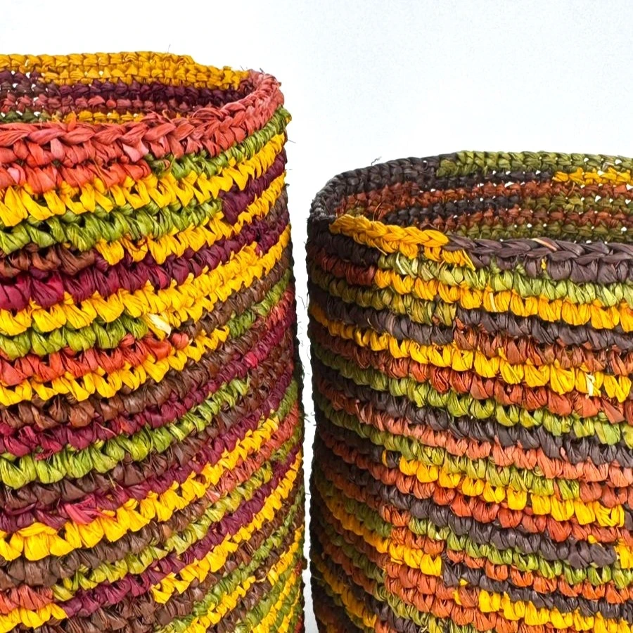 Corbeille cylindre raphia crochet 20x20 cm - couleur terre chocolat