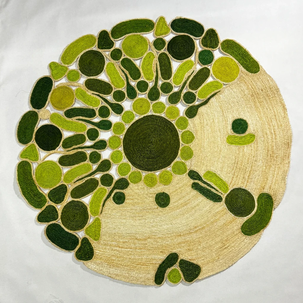 Tapis en sisal - Modèle fleurs - Bulles vertes fond clair - Diam 140 cm