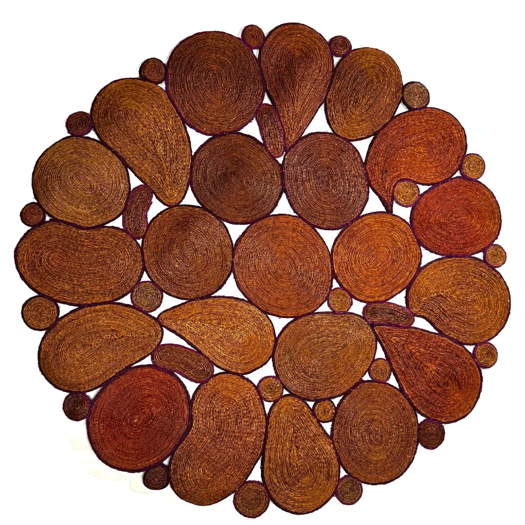 Tapis en sisal - Modèle Marcelle - Bulles foncées liseré violet - Diam 140 cm