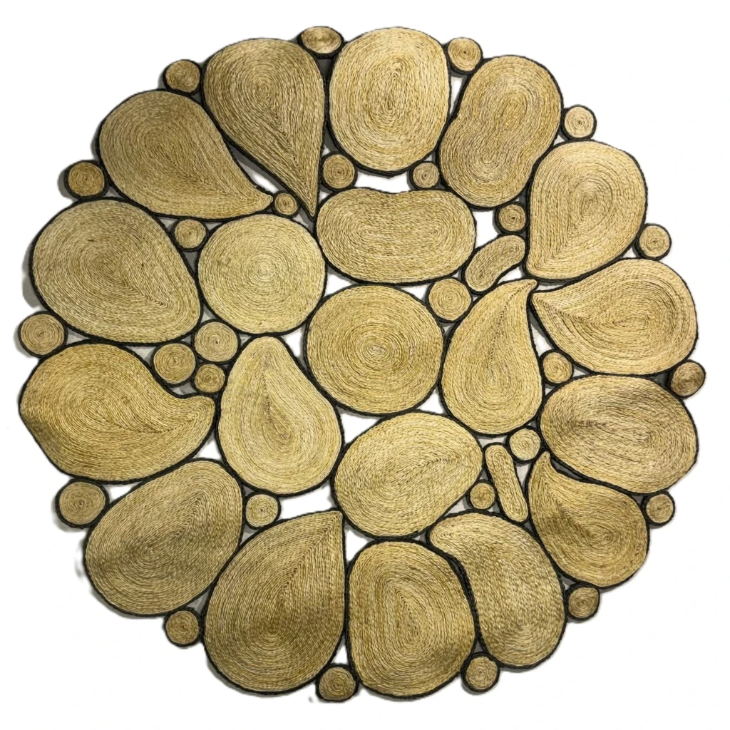 Tapis en sisal - Modèle Marcelle - Bulles claires liseré gris - Diam 140 cm