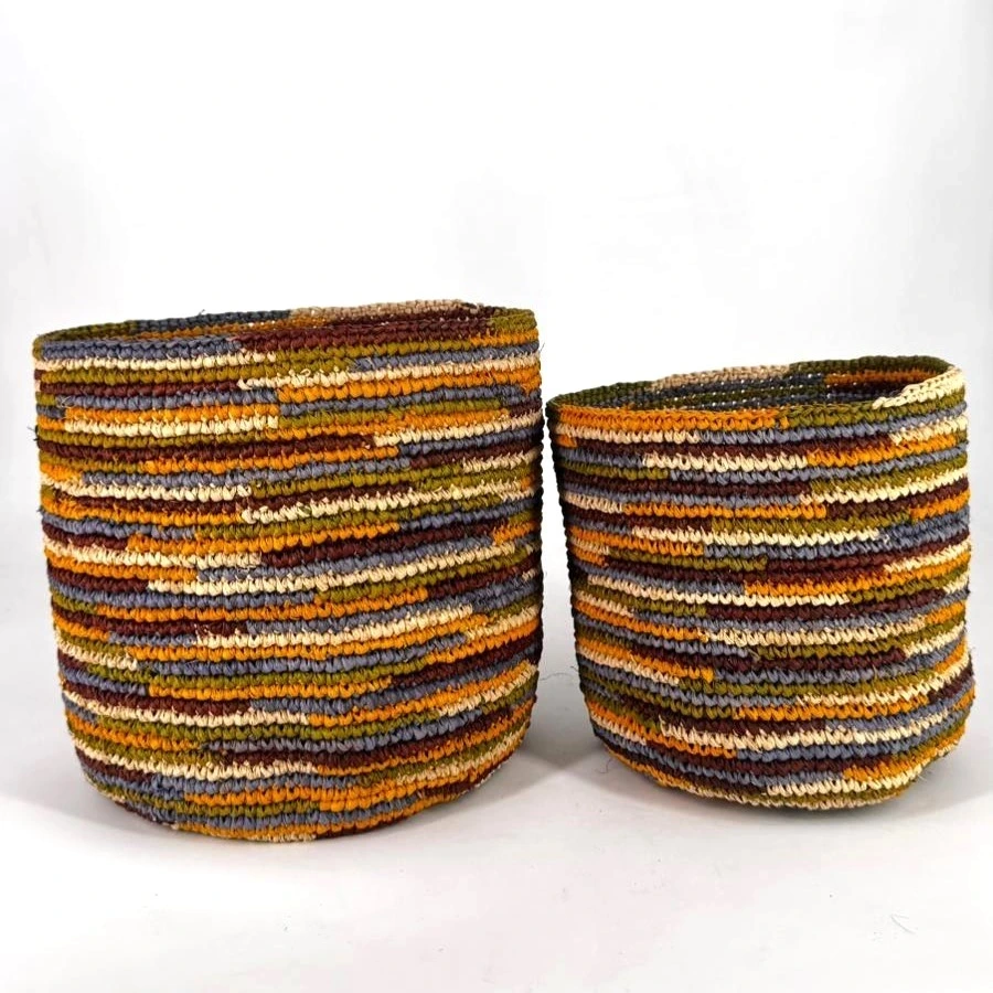 Corbeille cylindre raphia crochet 20x20 cm - couleur orange pop