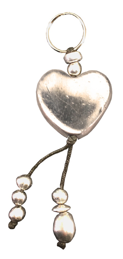 Porte clé en aluminium recyclé - Modèle Cœur  finition alu brossé - Env. 12 cm / 35 g