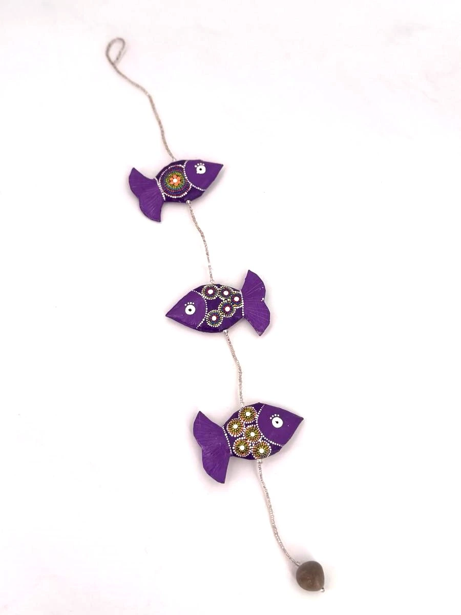 [PMSS-PR050P] Suspension en papier recyclé - Modèle 3 poissons ronds finition peinture acrylique - Env. 50 cm / 60 g