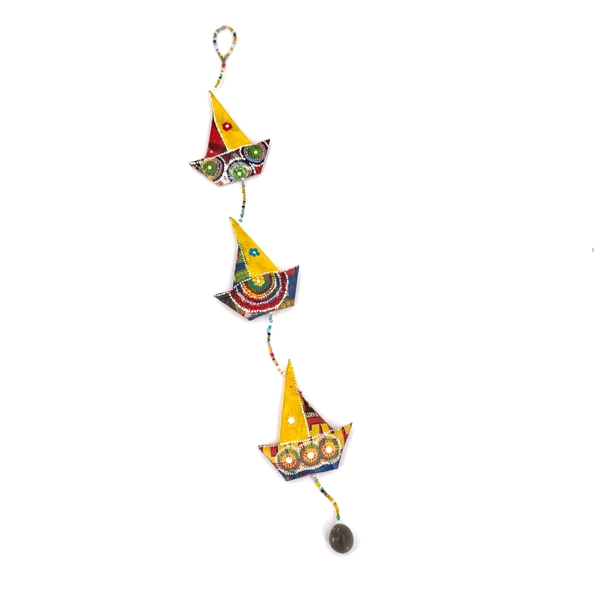 [PMSS-VL050P] Suspension en papier recyclé - Modèle 3 voiliers finition peinture acrylique - Env. 50 cm / 60 g