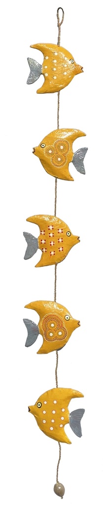 Suspension en papier recyclé - Modèle 5 poissons tangs finition peinture acrylique - Env. 100 cm / 80 g
