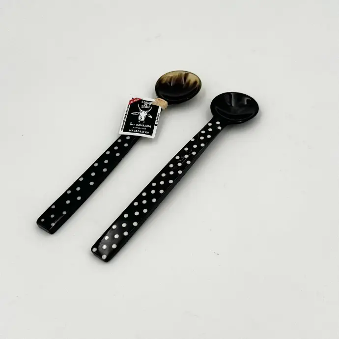 Cuillère en corne de zébu - Modèle à pois finition poli & lustré - Env. 18 cm / 1 g