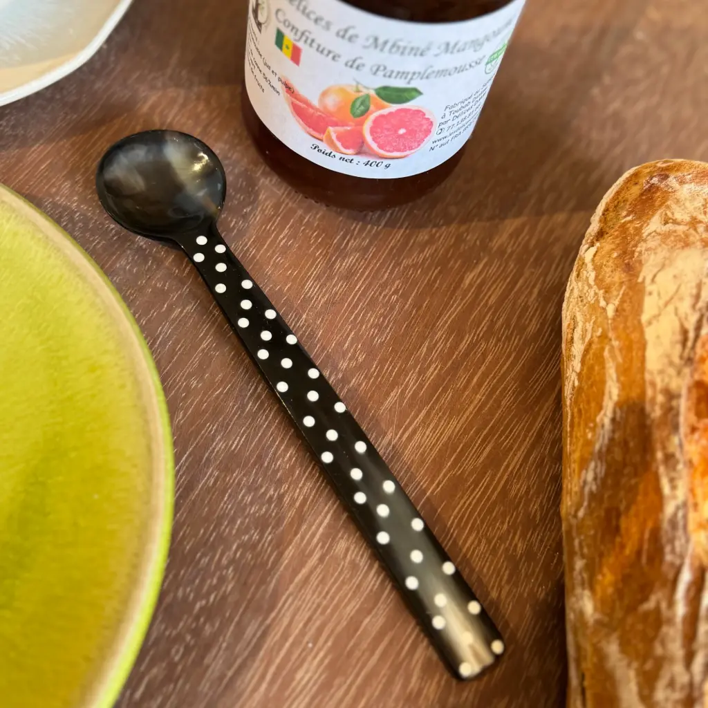 Cuillère en corne de zébu - Modèle à pois finition poli & lustré - Env. 18 cm / 1 g