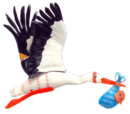 [KKMG-CN006V] Magnet en canettes recyclées - Modèle Cigogne naissance finition couleurs variées - Env. 5/6 cm / 10 g