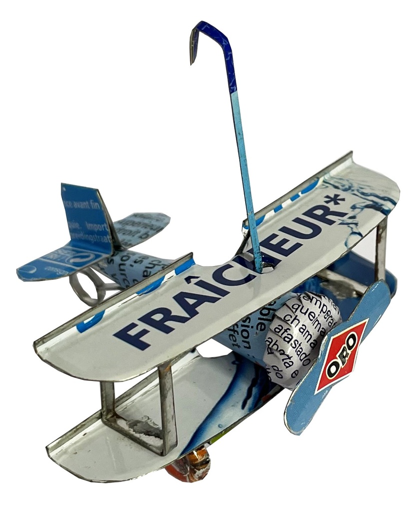 Suspension en canettes recyclées - Modèle Avion biplan finition couleurs variées - Env. 5/6 cm / 10 g