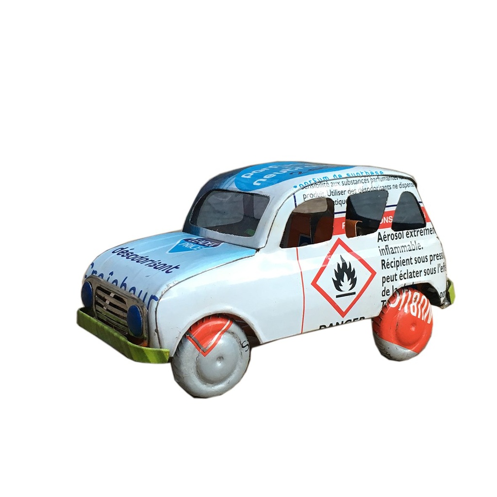 Maquette en canettes recyclées - Modèle Voiture Renault 4L finition couleurs variées - L env 8/9 cm / 25 g