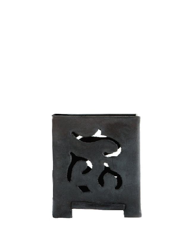 [FRPH-CR008F] Photophore en métal recyclé - Modèle Carré finition tôle noire - Env. 8 cm / 0,1 g