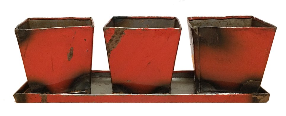 Pots de fleurs en métal recyclé - Modèle x3 sur plateau finition tôle brute - Env. 8 cm / 0,1 g