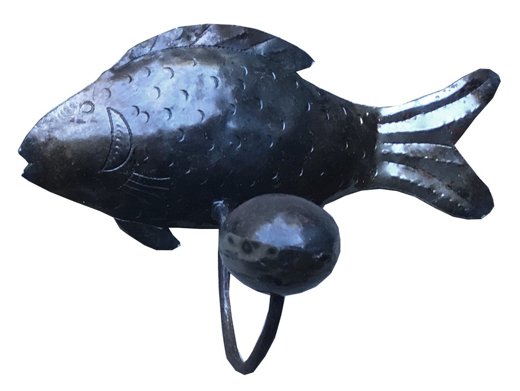 Patère en métal recyclé - Modèle Poisson noir 1 boule 