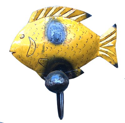 Patère en métal recyclé - Modèle Poisson brut 1 boule 