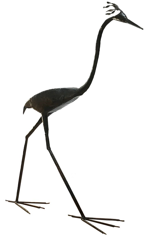 [FROI-HR050F] Oiseau  en métal recyclé - Modèle Héron TPM finition tôle noire - h 50 cm / 0,1 g