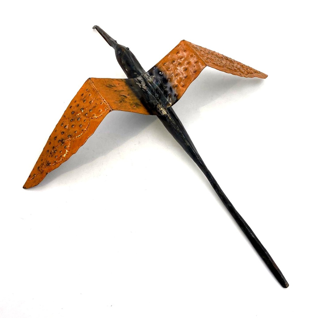 [FROI-PQ030T] Oiseau  en métal recyclé - Paille en queue finition brute