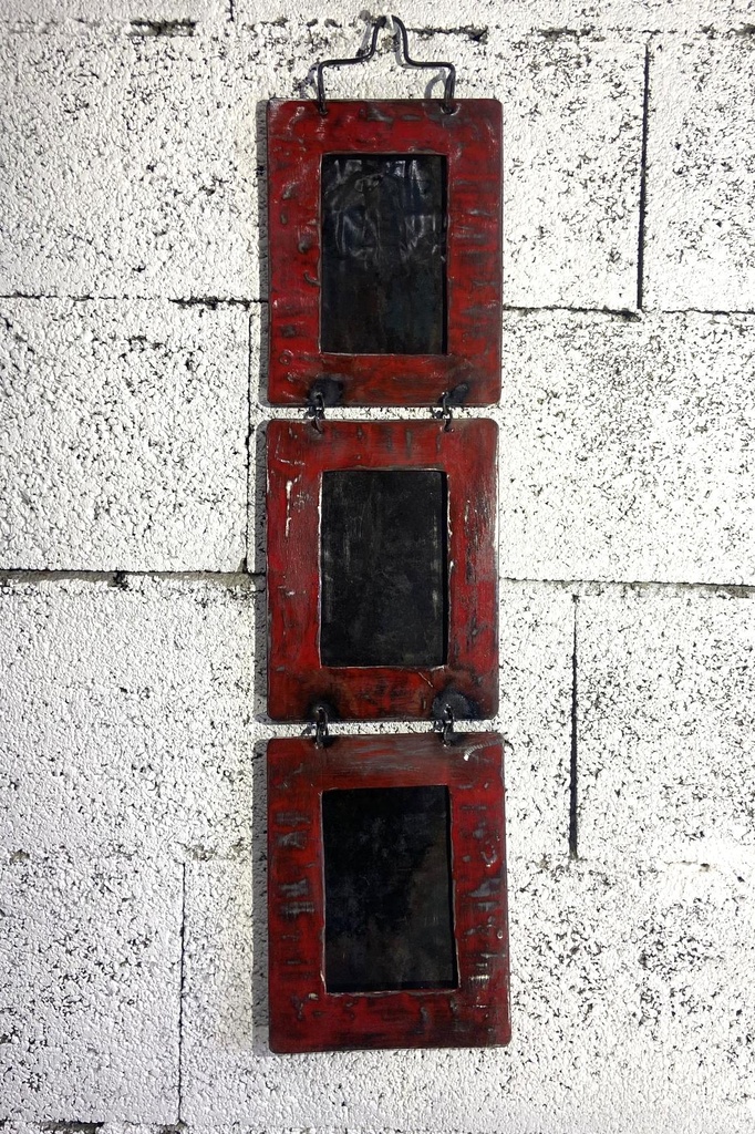 [FRCD-PA066T] Cadre Photo en métal recyclé - Modèle Tricadre à suspendre finition tôle brute - Env. 3 X 22x17 cm / 0,1 g (Portrait)