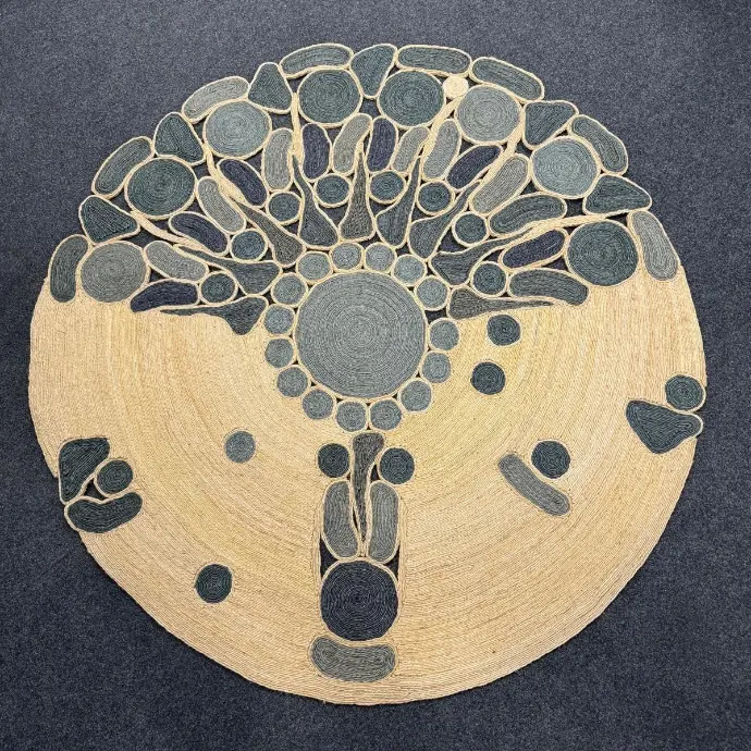 Tapis en sisal - Modèle Bulles / fleurs finition couleurs variées - Diam 140 cm