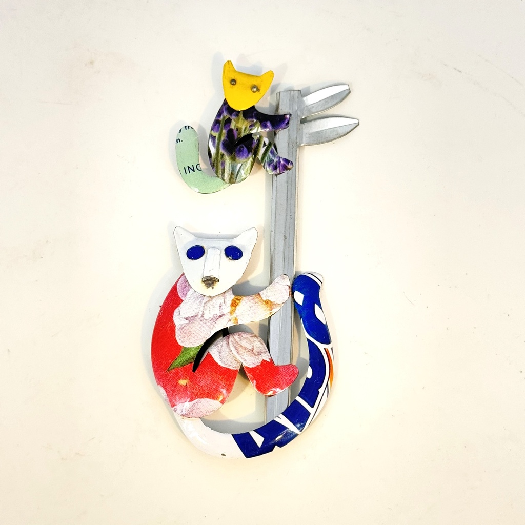 Magnet en canettes recyclées - Lémurien et bébé