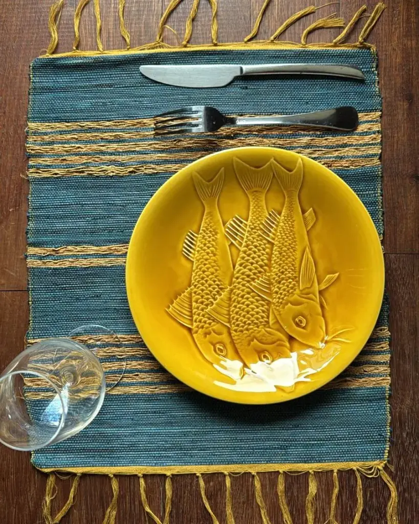 Set de table en raphia & vétiver - Modèle bleu canard