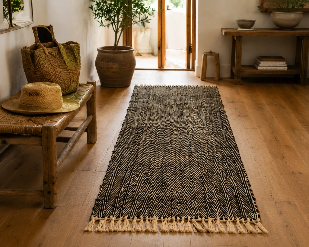 [RATP-RC180V] Tapis coton chaine raphia