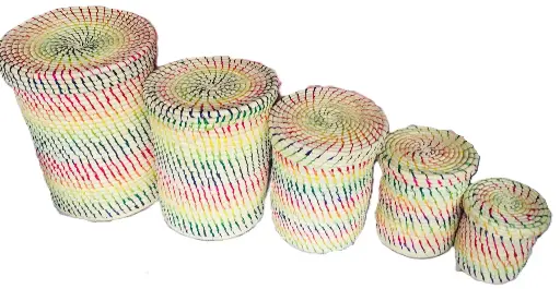 [RAPN-CY050V] Jeu de 5 paniers gigogne cylindriques en raphia