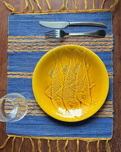 [RAST-BR045N] Set de table en raphia & vétiver - Modèle bleu roi