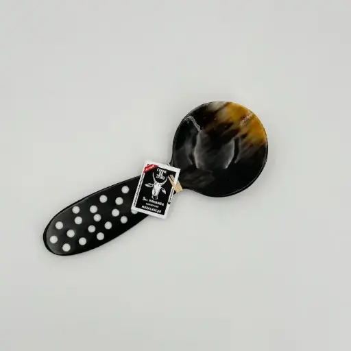 [CZCR-PP020C] Cuillère à riz en corne de zébu - Modèle à pois finition poli & lustré - Env. 20 cm / 1 g