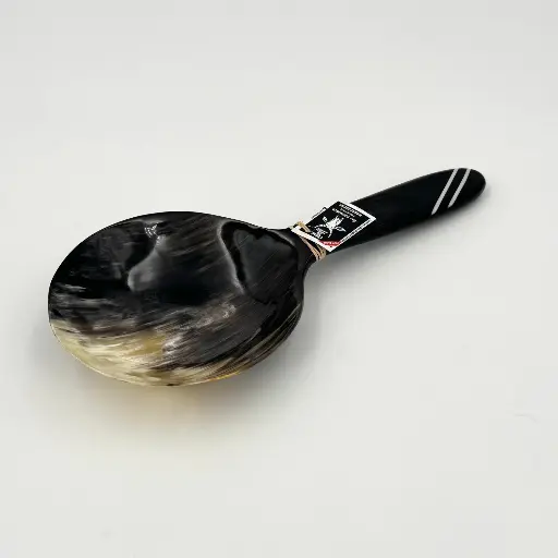 [CZCR-GB027C] Cuillère à riz en corne de zébu - Modèle GM 2 bandes finition poli & lustré - Env. 27 cm / 1 g