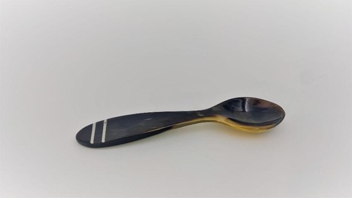 [CZCU-2B012C] Cuillère en corne de zébu - Modèle à 2 bandes finition poli & lustré - Env. 12 cm / 1 g