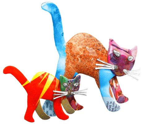 [KKMG-CB006V] Magnet en canettes recyclées - Modèle Chat gros dos et bébé finition couleurs variées - Env. 5/6 cm / 10 g