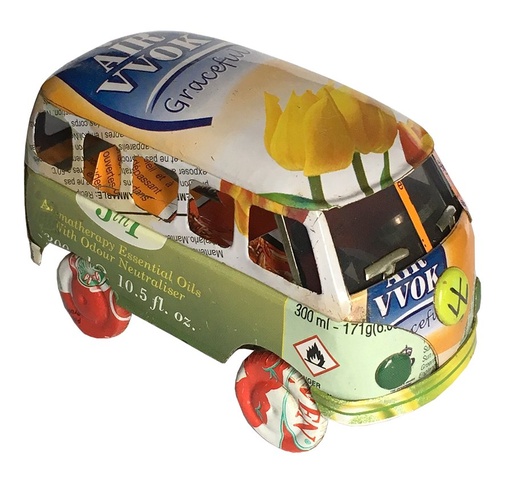 [KKMA-VW010V] Maquette en canettes recyclées - Modèle Van combi VW finition couleurs variées - L env 10 cm / 50 g
