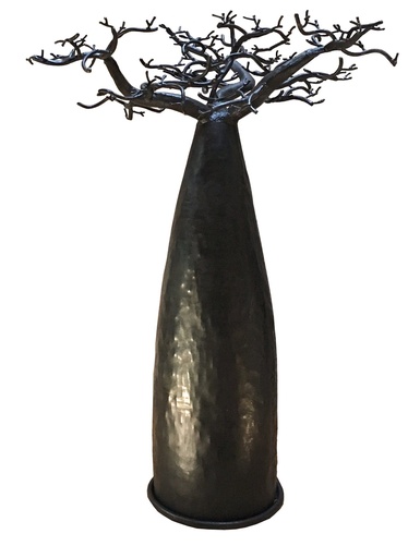 [FRBB-FI045F] Baobab a poser en métal recyclé - Modèle Finoana finition tôle noire - Env. 45 cm / 0,1 g