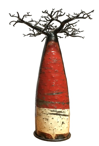 [FRBB-FI045T] Baobab a poser en métal recyclé - Modèle Finoana finition tôle brute - Env. 45 cm / 0,1 g