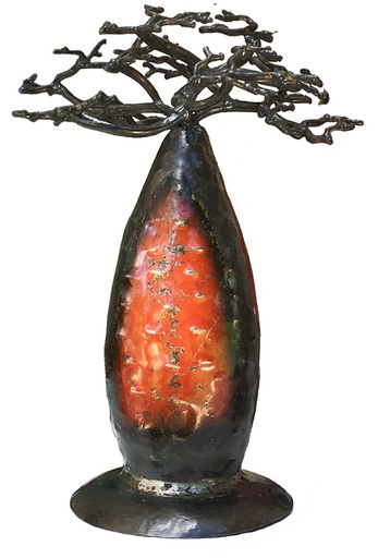 [FRPB-BM025T] Porte bijoux en métal recyclé - Modèle Bombé finition tôle brute - Env. 25 cm / 0,1 g