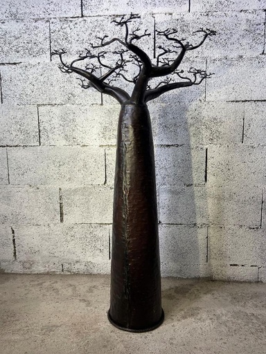 [FRBB-DR090F] Baobab a poser en métal recyclé - Modèle Droit finition tôle noire - Env. 90 cm / 0,1 g